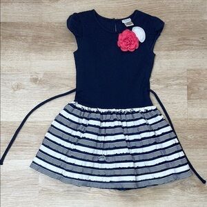 Sweet Heart Rose Navy Tiered Ruffled Rosetter Floral Embellishment Girl’s Dress